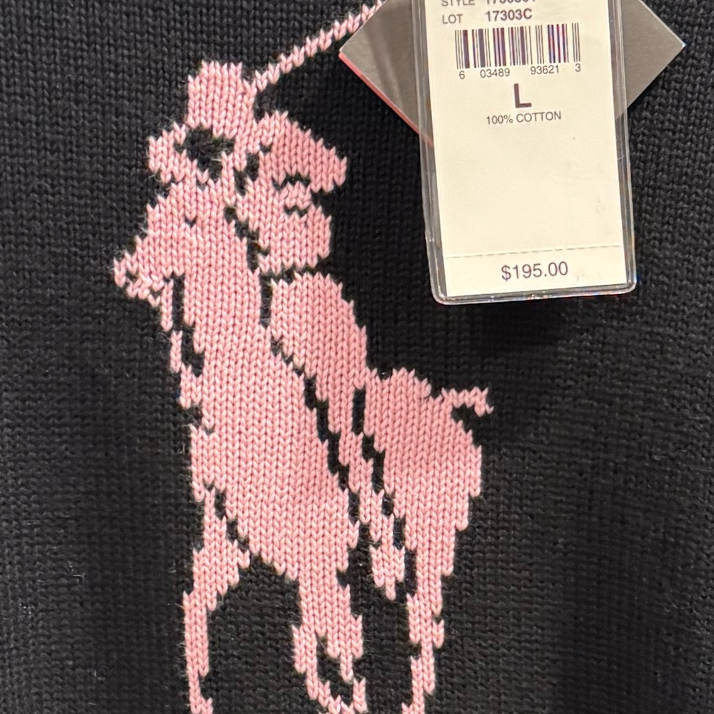 NWT Lauren Ralph Lauren Black Sweater w Pink Pony Logo - Picture 9 of 10